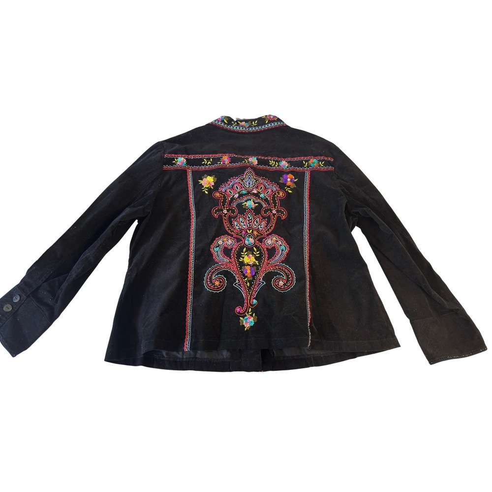 Berek 2 By Takako Saxon Corduroy Embroidered Black Jacket Size 2X Vintage KC